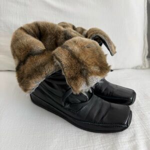 Russell & Bromley Black Leather Fur Lined Boots